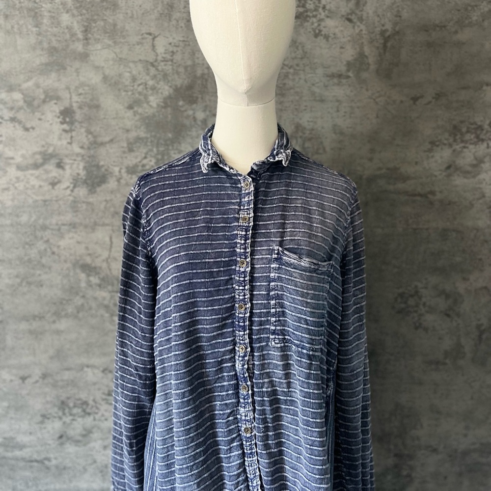 Angie Blue Button Down Long Sleeve Blouse